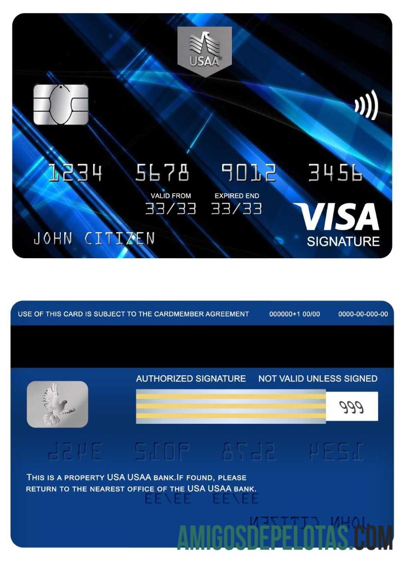 Cartão de assinatura Visa Bank USA USAA modelo